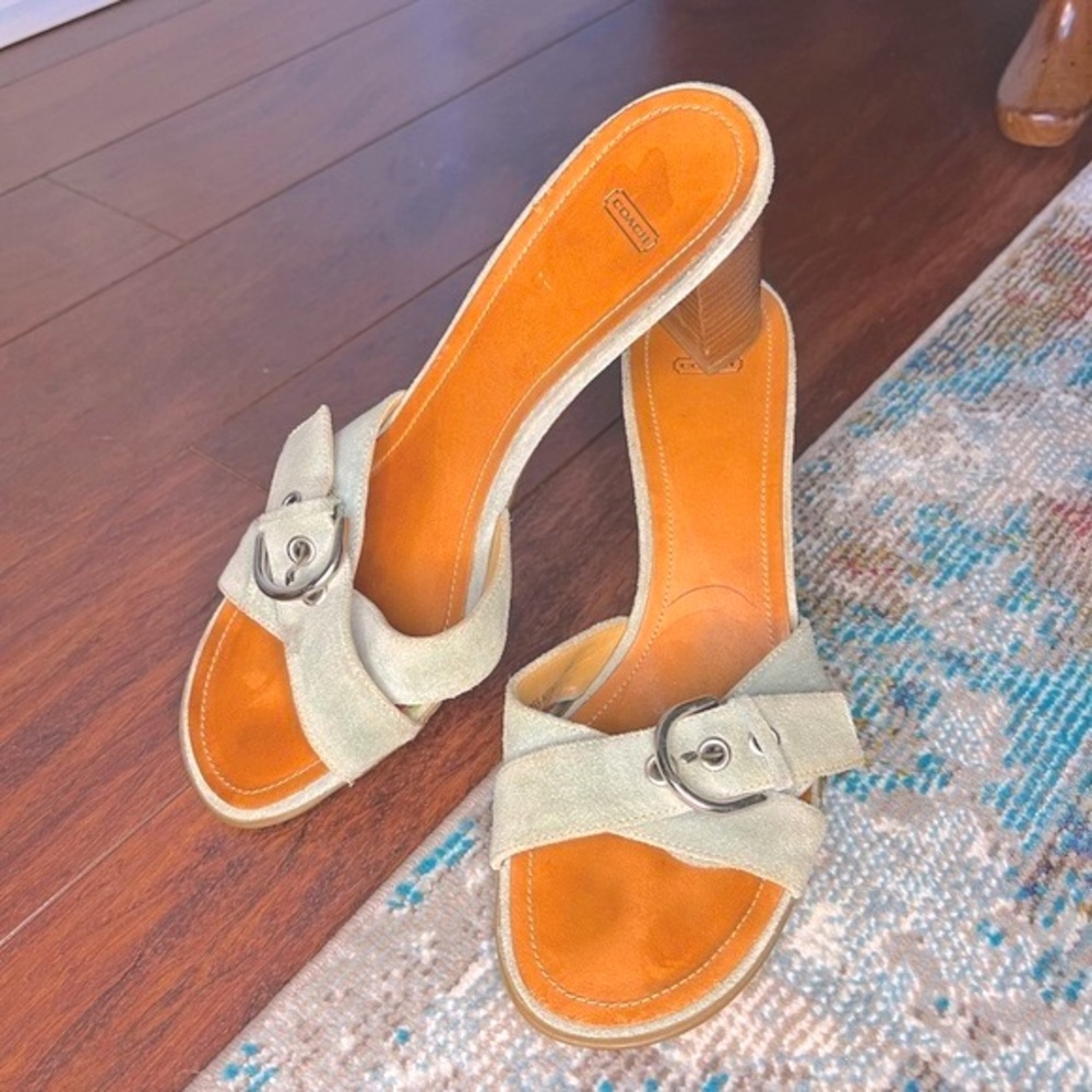 Coach vintage Neena suede Aquamarine slide buckle sandal wedge Women’s size 8.5 - Picture 3 of 16
